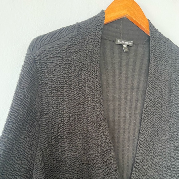 Eileen Fisher Black Textured Silk Blend Open Cardigan Sweater Size Medium - Picture 3 of 8
